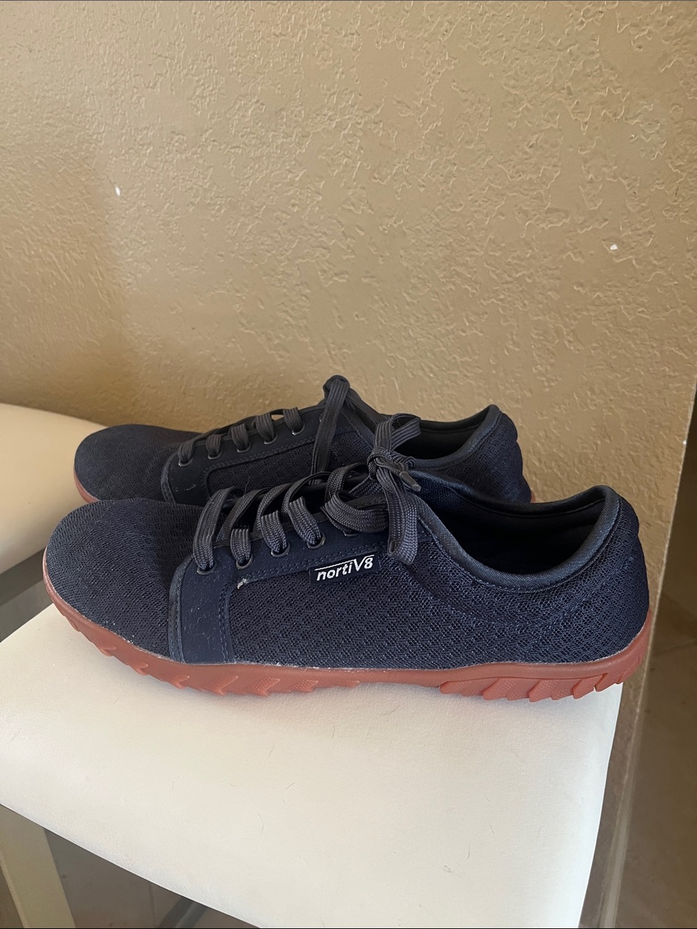 nortiv8 Men's Navy Knit Sneakers with Rust-Toned Sole